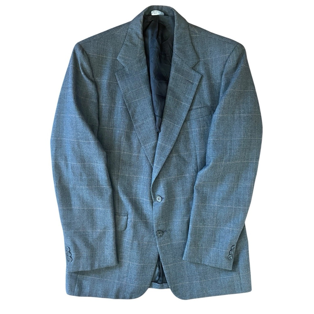 Vtg Botany‎ 500 Blazer Mens 44R Grey Gladiator Windowpane Wool USA career office
